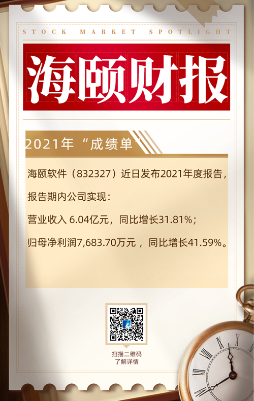 一号娱乐电子旗下海颐软件发布2021年度财报，公司经营持续向好